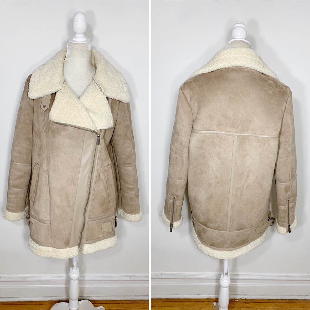 ❗️ZARA faux suede shearling Aviator oversized coat